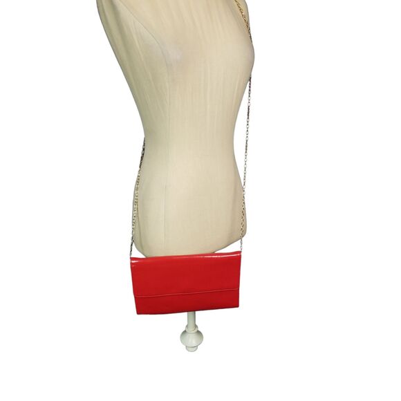 Halogen Red Leather Envelope Shoulder Bag Chain Chic Evening - Picture 2 of 4